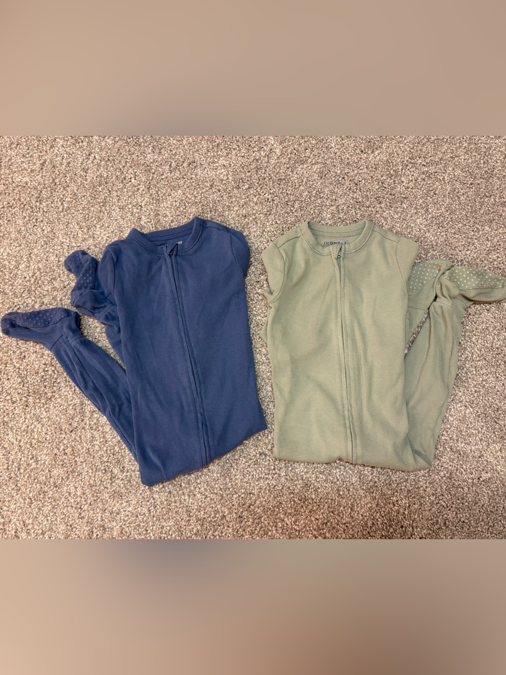 Old Navy Footed One-Piece Pajamas in Navy Blue and Sage Green